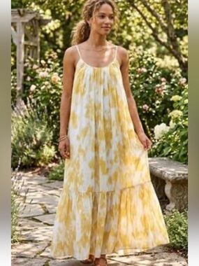 Nordstrom White and Yellow Tie-Dye Maxi Dress